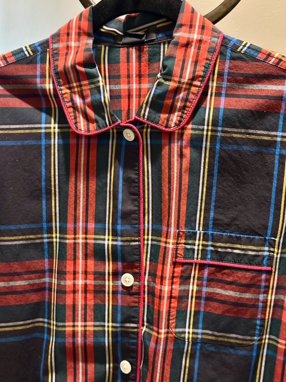 J.Crew Plaid Button Front Blouse Red Trim Cotton Preppy Tartan Shirt Classic - Picture 5 of 12